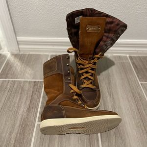 Timberland women chestnut brown suede leather lace up boots US 6